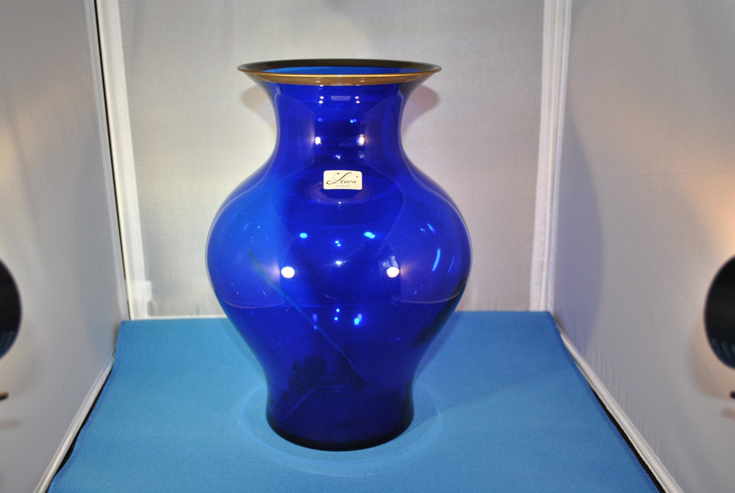 Crystal Blue Cobalt Flower Vase 11 H Laura Italian