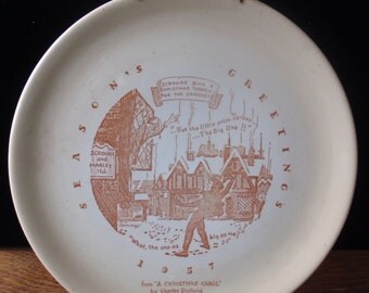 Vintage Seasons Greetings 1957 "A Christmas Carol" Charger Plate with holder