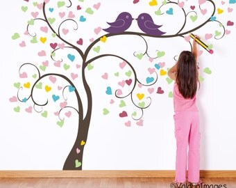 Birds falling in love heart tree wall decal, nursery wall decal, baby wall decal, kids room wall decal, bird wall decal, nursery decor