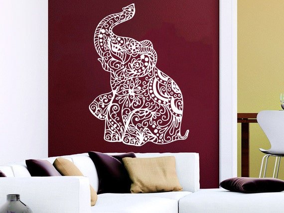  Wall  Decal  Elephant Vinyl Sticker  Decals  Lotus Indian Elephant