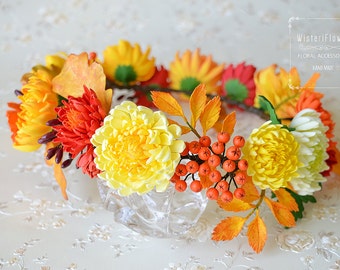 Flower crown Autumn crown Wedding crown Bohemian crown Woodland crown Chrysanthemum Autumn accessories Boho Photo props Wedding flower crown