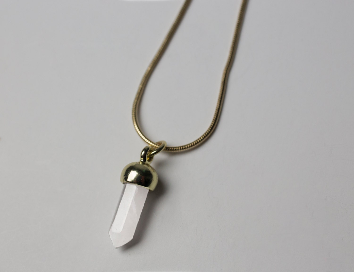 White Crystal Pendant Necklace on Short Metal by BewitchingByNikki