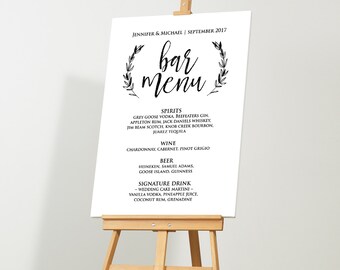 Wedding Bar Menu Sign, Rustic Bar Menu Template, Printable Poster, Instant Download, Editable Text, Digital PDF File, 18x24, 24x36 #LSC06