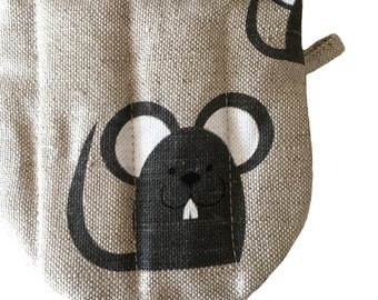 Diner oven gloves, baking glove, potholders, cooking-mitts "Black cat" (5" x 5") linen/cotton, gift