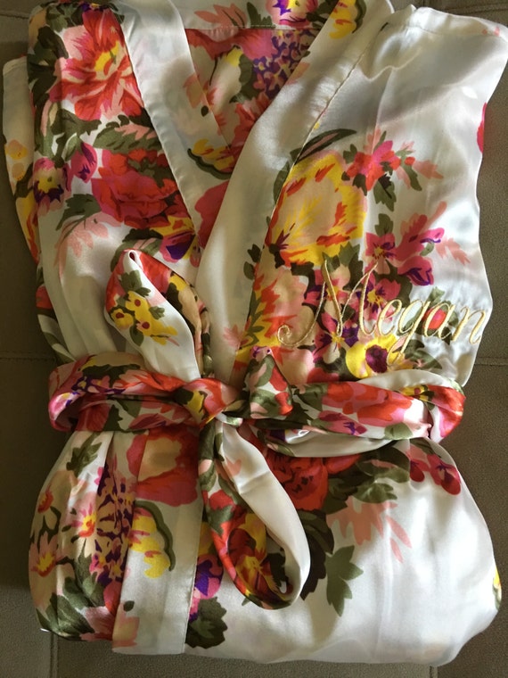 Embroidered Floral Satin Robe by MaddieClaireBoutique on Etsy
