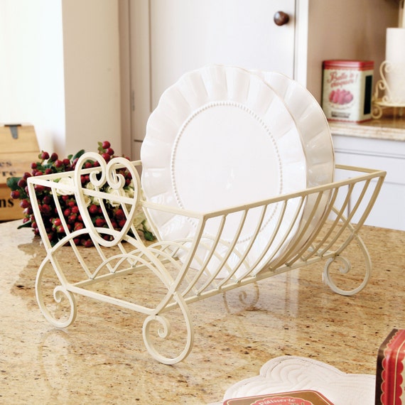 Cream Heart Dish Drainer Draining Rack Plate by DiborFrenchStyle