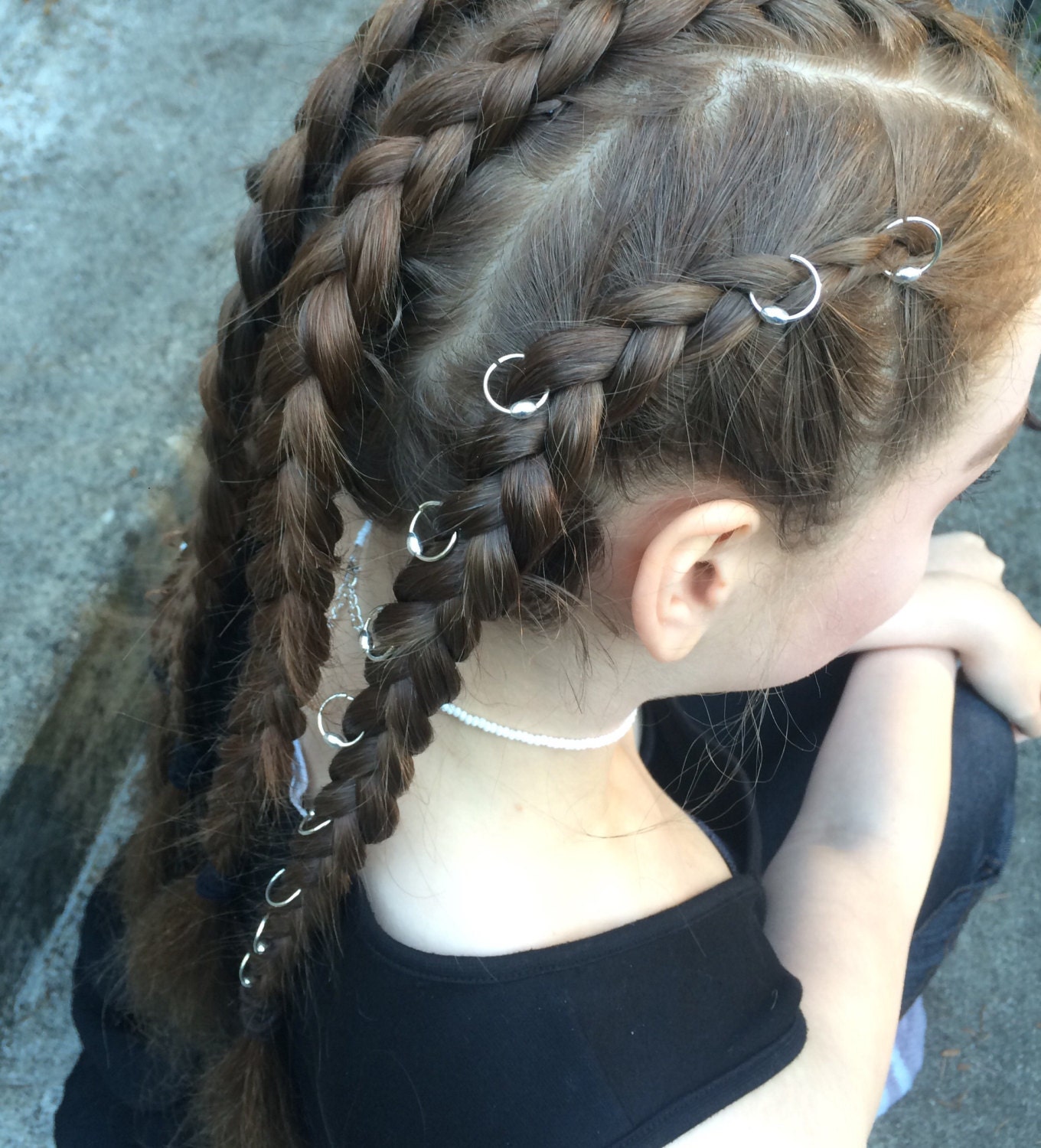Silver hair rings beaded braid hoops dreadlocks by JunketJuliet