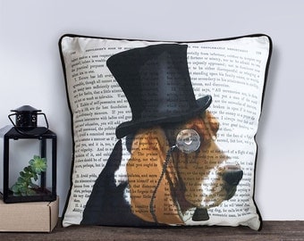 Basset hound pillow cover Basset hound cushion - Formal Hat & Hound - throw pillow Basset hound gift dog lover dog gift Decorative Throw