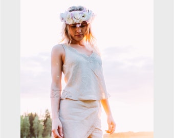 Pure Linen Nightwear Set (top with shorts) / Luxurious natural linen pyjamas / Sleepwear / Gift for her