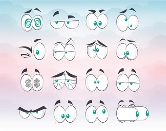 Cartoon Comic style eyes SVG design for cutting machine Silhouette PDF Ai PNG Cameo