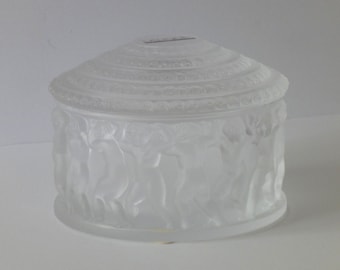 Lalique Glass Box, "Enfants," Cherubs, With Lid, Frosted Crystal, Signed, With Box, Never Used, Perfect Condition
