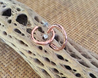 Rustic Copper Hoop Earrings, Hammered Textured Copper Hoops, Forged Copper Jewellery