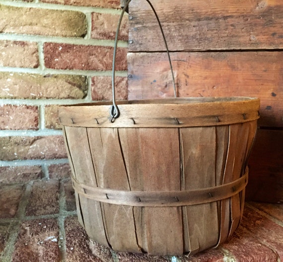 Vintage Apple Basket with metal handle. Rustic