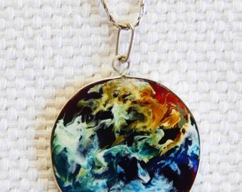 Planet Silver 950 necklace/Free Shipping USA/silver resin planet two sides/colour silver planet/necklace planet silver