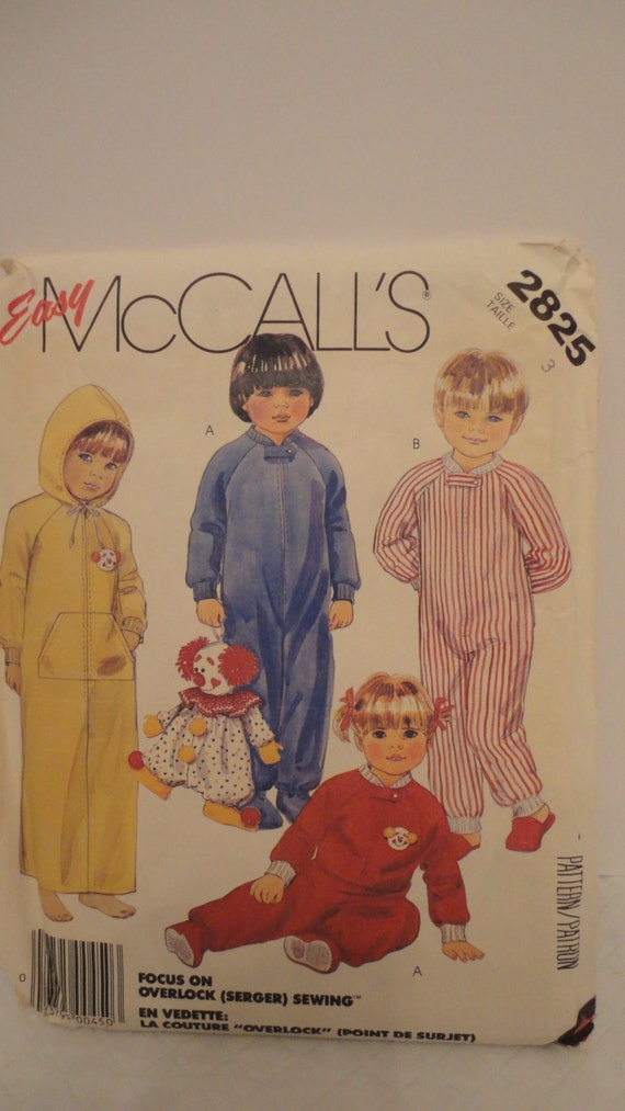 McCall's Easy Pattern 2825 Toddler Child Sz 3 Hooded Robe, PJs, Blanket Sleeper, Bag & Applique - New Uncut Factory-folded