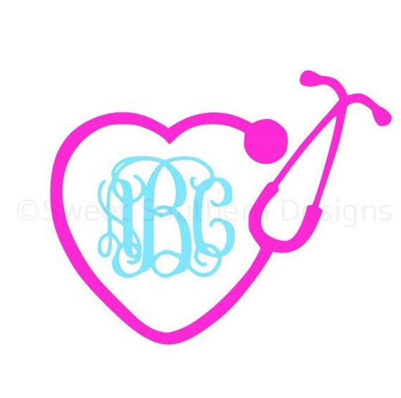 Download Monogram nurse heart stethoscope SVG instant download design
