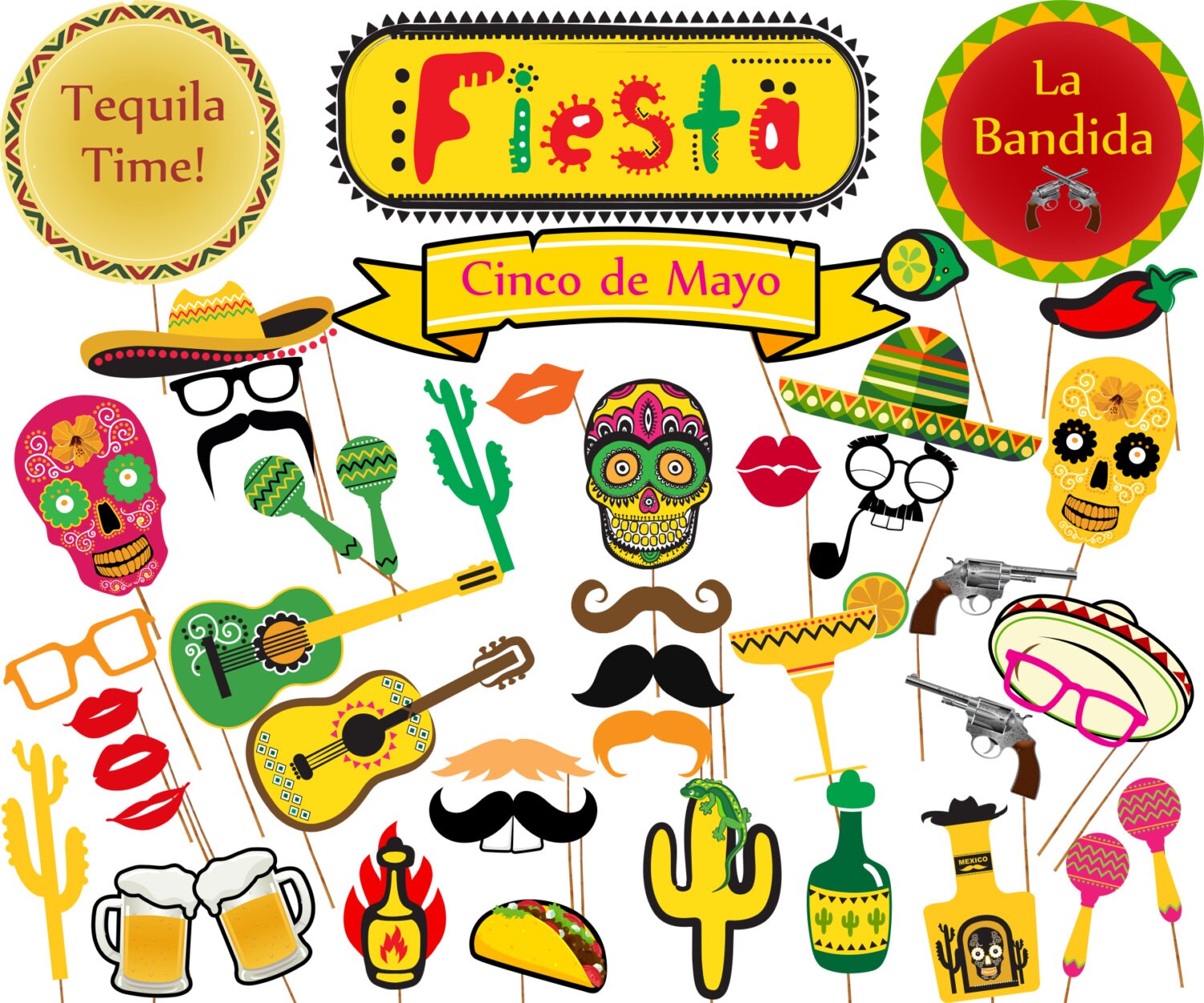 Mexican Fiesta Photo Booth Props PRINTABLE by