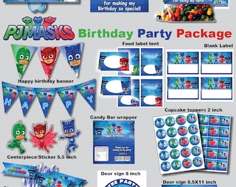 INSTANT DL- Pj Masks birthday party package kit Digital JPEG file disney junior (non personaized)