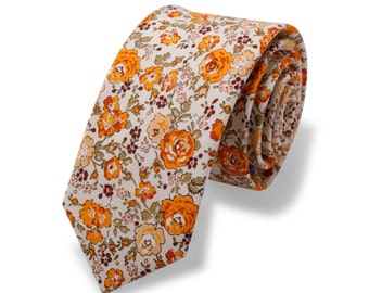Wedding Tie.Yellow Floral Tie. Vintage Floral Tie. Skinny Mens Tie