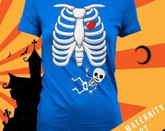 Skeleton baby (peace sign) pregnancy announcement halloween shirt, maternity halloween, halloween maternity, not a maternity shirt-CCB-210
