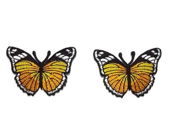 2 pcs./set, Honey Yellow Butterfly Patch, embroidery, insect iron-on/sew-on, 5 x 3.5 cm.,moth motif appliques, clothing & accessories (M-83)