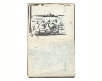 Original WWII Sketch - Five Soliders