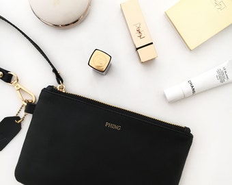 Personalized Clutch - Monogram Clutch - Monogram Cosmetic Bag - Makeup Bag - Wristlets Clutch - Personalized gift for her - Bridesmaid Gifts