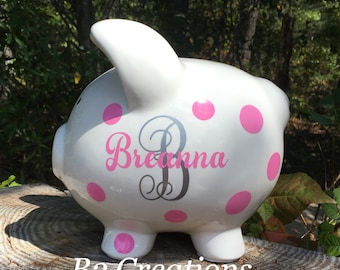 Personalized Piggy Bank, Ceramic Piggy Bank, Custom Large Piggy Bank, Girl Piggy Bank, Kids Piggy Bank, Christmas in July