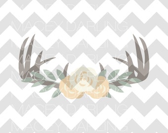 Floral Antlers SVG, Antlers SVG, Floral SVG, Flowers svg, Floral Antlers Cut File, Floral dxf, Flower cut file, flower dxf