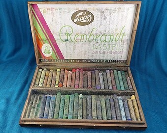 Vintage Talens Rembrandt 48 ct. Soft Pastels in Wooden Box for Artists made in Holland