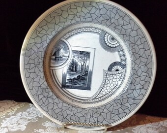 Old Hall Excelsior transferware plate 10" diam. 1880