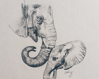 Elephant drawing | Etsy