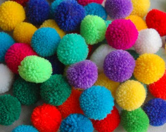 100 PCS x Medium Pom Poms Handmade Craft Supply in Mixed Colors