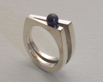 Ring Silver 925 with Black Pearl
