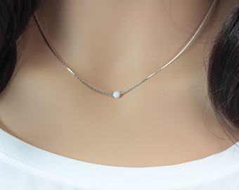 Silver Opal Choker, Thin Silver Choker,White Opal Choker,Minimal Silver Choker,Small Choker,Opal Choker Necklace,Gemstone Choker,October