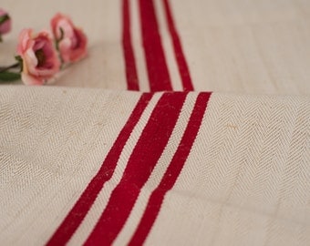 Red stripes Fabric, Antique linen ,Grain Sack from Europe, yachting pillow, wedding decoration, pillow benchcushion, wedding tablerunner