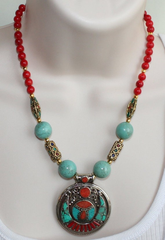 Tibetan Nepalese Pendant Statement Necklace Tribal Handmade