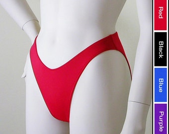 80s Bikini Bottom with High Leg and Moderate Coverage in Black, Royal Blue, Red, and Purple in S.M.L.XL