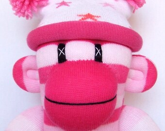 pink striped sock monkey