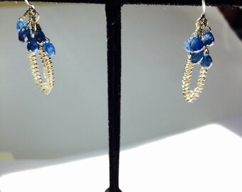 14k Blue Sapphire Diamond White Gold Earrings Free Priority Shipping