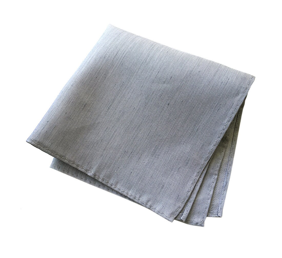 Silver linen handkerchief. Light grey rustic woven silk
