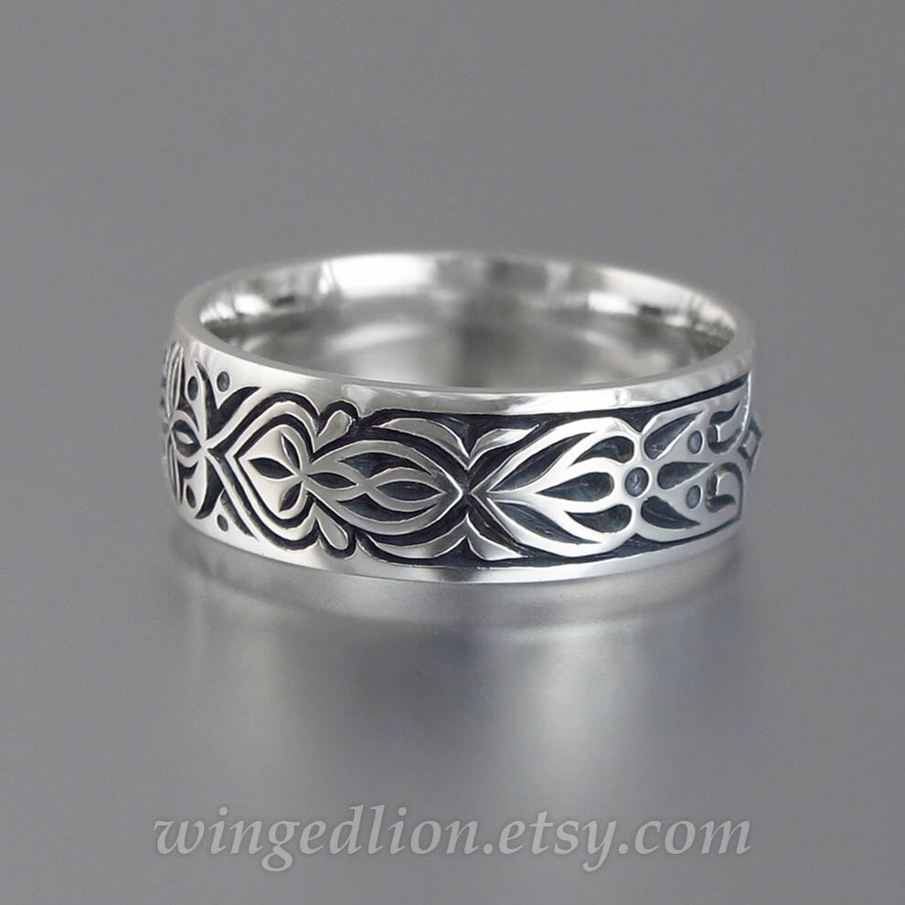 ALHAMBRA mens wedding silver band unisex ring by WingedLion