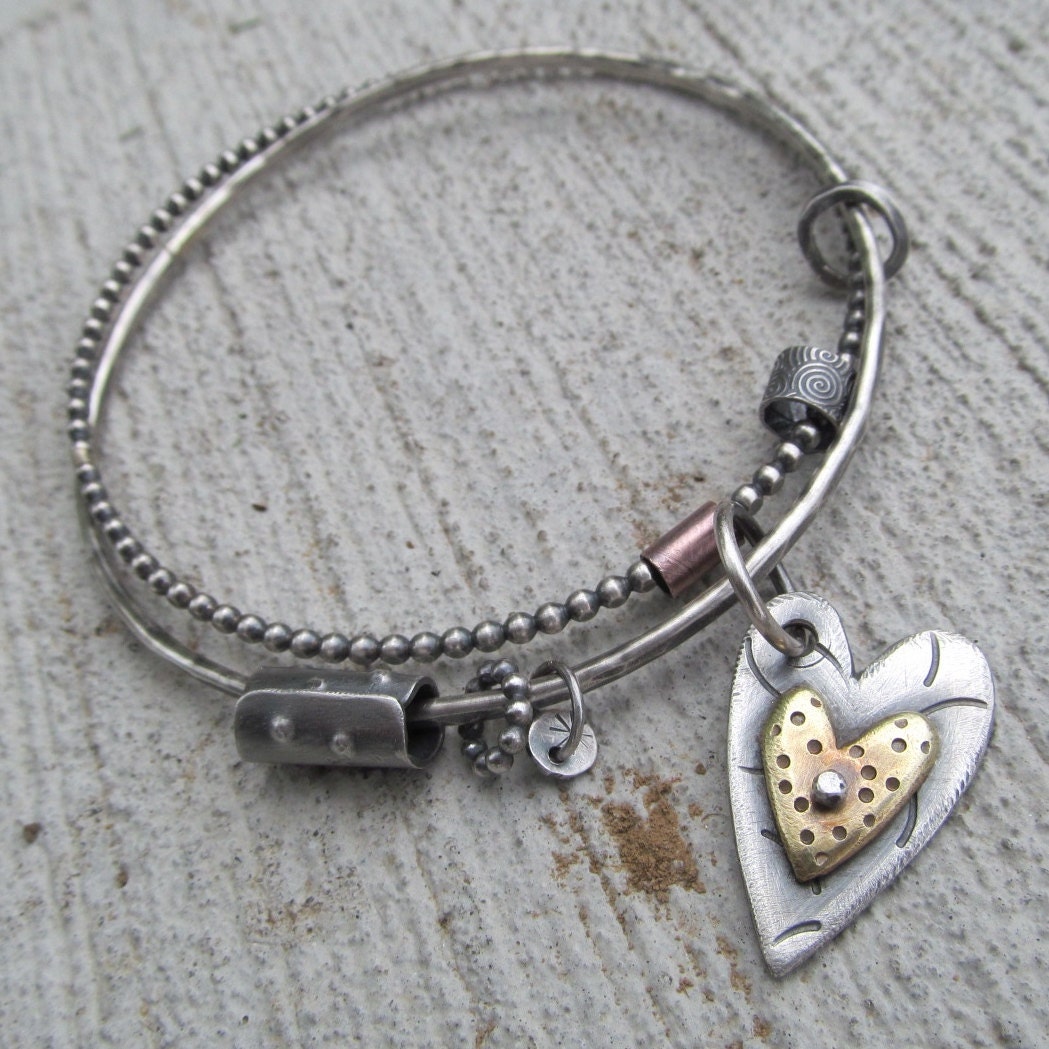Silver Bangle Bracelet Charm Bangle Bracelet Mixed Metal