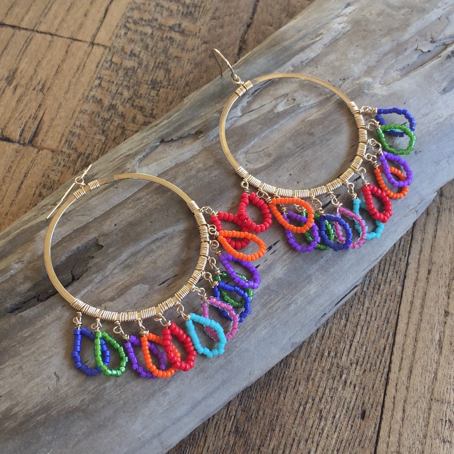Statement earrings Colorful beaded earrings 14k gold fill