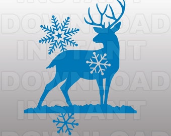 Deer Snowflakes SVG File-Christmas SVG File-Winter SVG-Deer svg,Vector Clip Art Commercial & Personal Use Cricut,Silhouette,Cameo,Vinyl