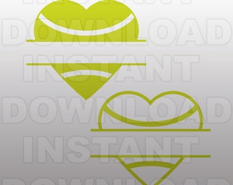 Tennis Ball Heart Split Monogram SVG File,Tennis SVG -Commercial & Personal Use- Vector SVG for Cricut,Silhouette Cameo,iron on vinyl design