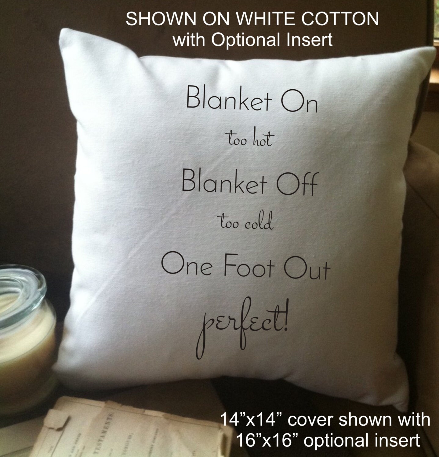 Blanket on Blanket Off One foot out funny throw pillow cover