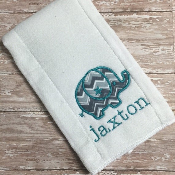 Monogrammed Chevron Elephant Baby Burp Cloth Personalized
