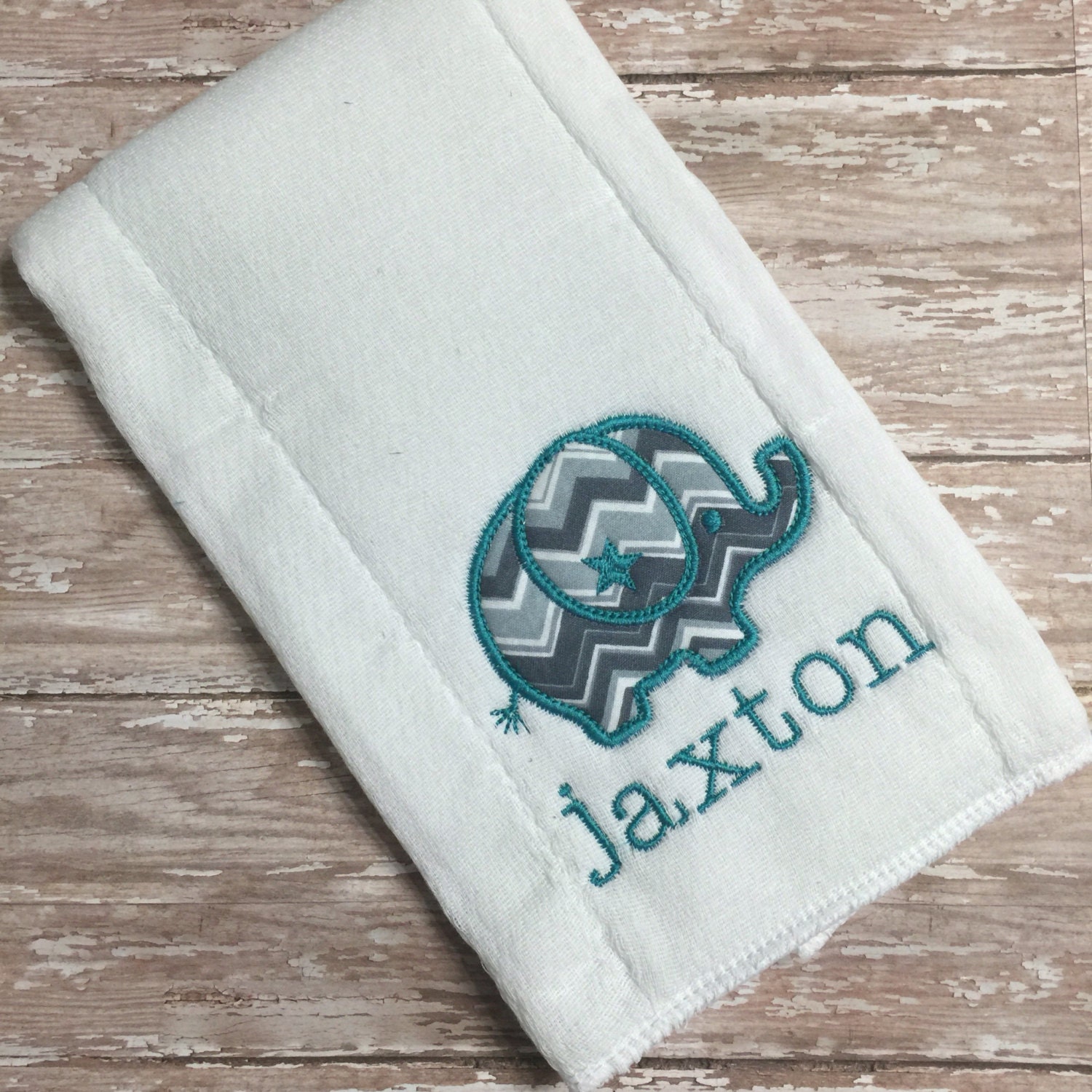 Monogrammed Chevron Elephant Baby Burp Cloth Personalized