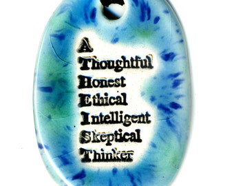 Atheist Ceramic Necklace in Blue Green Speckle